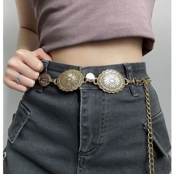 Large & Small Piece Waist Chain-Silver Set of 4 Bohemian Ethnic Style Metal Waist Chains - Versatile Fashion Belts for Dresses & Shirts