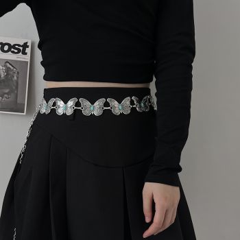 Turquoise Butterfly Belt Chain-Silver Set of 4 Bohemian Ethnic Style Metal Waist Chains - Versatile Fashion Belts for Dresses & Shirts