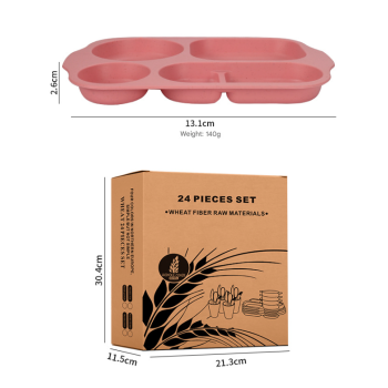 Pink Durable Eco-Friendly Wheat Straw Dinnerware Set - 24 Pieces with Plates, Bowls, Cups & Cutlery