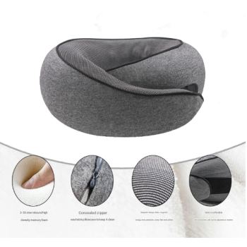 Light Grey Ergonomic Memory Foam Travel Neck Pillow - U-Shaped Support for Naps & Journeys
