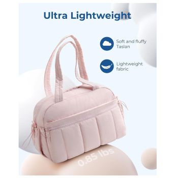 White Large Capacity Quilted Travel Tote Bag - Waterproof Gym Duffel with Wet Pocket (42x19x30cm)