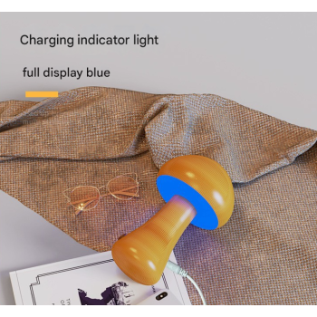 Brown Solid Wood Mushroom LED Table Lamp - Rechargeable Touch Control Bedside Night Light (Large)