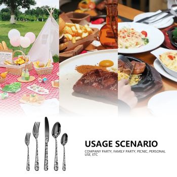 Rose Gold Elegant 20-Piece Stainless Steel Cutlery Set with Floral Design - Dinner & Steak Knives, Forks, Spoons