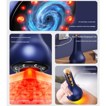 Blue Electric Meridian Scraping Massager with Air Release Valve - Full Body Suction Therapy, 16.6x8.4cm