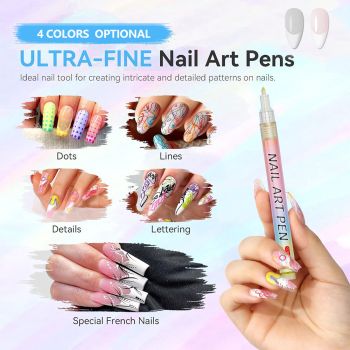 White 0.7mm Nail Art Doodle Pen 12 Sticks- Single Color Acrylic Marker for Nail Design, No-Bake
