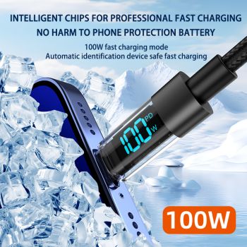 2 Meter IOS To Type-C 4-Piece Set 1m 100W Super Fast Charge Transparent Aluminum Shell Digital Display Data Cable - IOS Type-C Fast Charge Cable