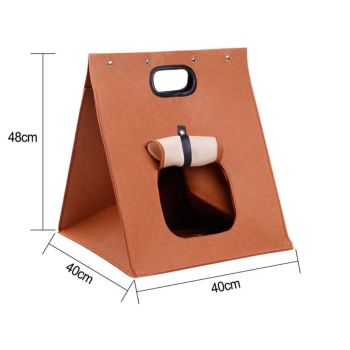 Grey Cozy A-Frame Felt Pet Teepee - Foldable & Portable Cat Cave Bed with Easy Carry Handle