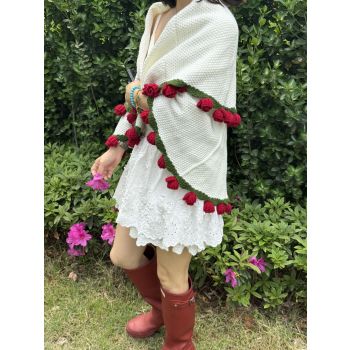 Handmade Rose Bouquet Blanket - Premium Finished Floral Nap Blanket, 113cm Diameter, 52 Flowers