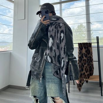 Grey Leopard Luxurious Thick Faux Cashmere Knitted Shawl - Versatile 55 x 210 cm Winter Scarf