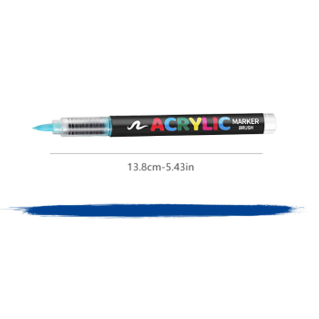 48 Colour Set Vibrant Cyan Acrylic Marker with Soft Brush Tip - 13.8 cm Professional Art Pen