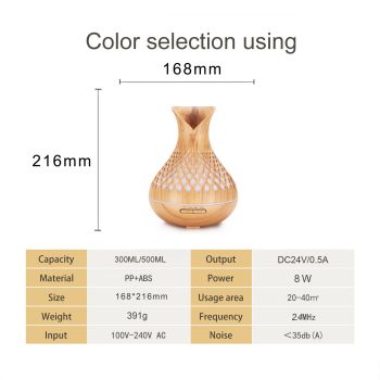 Light Woodgrain 500ml Wood-Grain Essential Oil Aroma Diffuser with Lattice Design and Humidifier