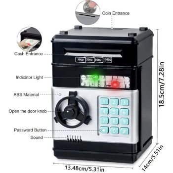 Silver Children's Mini Safe Piggy Bank with Fingerprint and Password Lock