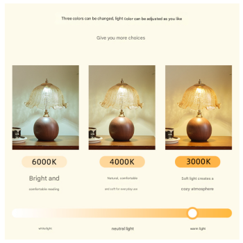 Three-colour Changing Light French-Inspired Bedside Lamp - Modern Minimalist Warm Light