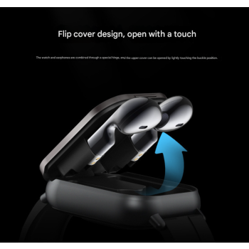 Black Steel 2-in-1 Bluetooth Smartwatch with Integrated Earbuds for Sports