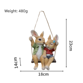 Cartoon Rabbit Couple Swing Garden Ornament - Charming Resin Decor