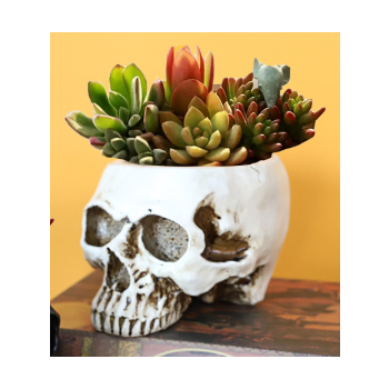 White Halloween Skull Resin Desktop Ornament and Pen Holder - Spooky Decor