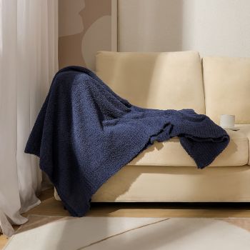 Navy Blue Plush Solid Color Knitted Blanket for Sofa and Office - Cozy Comfort
