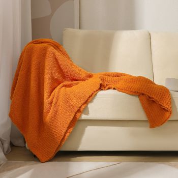 Orange Plush Solid Color Knitted Blanket for Sofa and Office - Cozy Comfort