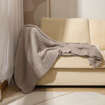 Khaki Plush Solid Color Knitted Blanket for Sofa and Office - Cozy Comfort