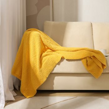Yellow Plush Solid Color Knitted Blanket for Sofa and Office - Cozy Comfort