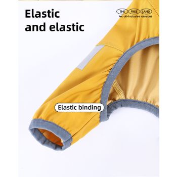 S Bright Yellow And Gray Trim Waterproof Four-Legged Dog Raincoat with Leash Hole for Small Breeds