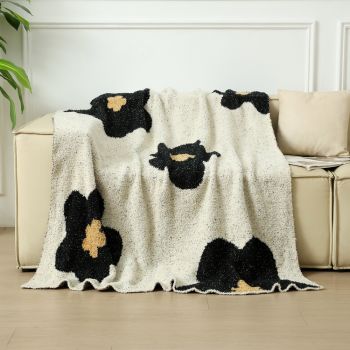 White-black Knitted Sofa Blanket with Plush Side, 130 x 160 cm, 950g, Ideal for Napping and Office Use