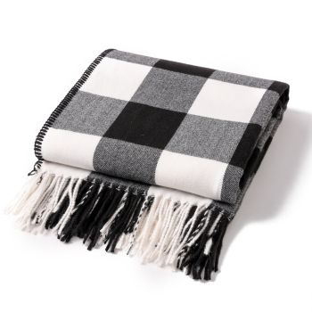 Classic Black White Checkered Faux Cashmere Blanket, 130 x 210 cm, 650g