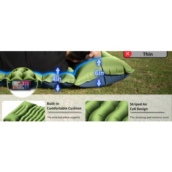 Grey 190cm Ultra-Light Foot Pump Inflatable Camping Sleeping Pad