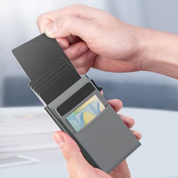 Ultra-Slim Pop-Up Card Holder Wallet with RFID Blocking(Gray + Gray Card Holder)