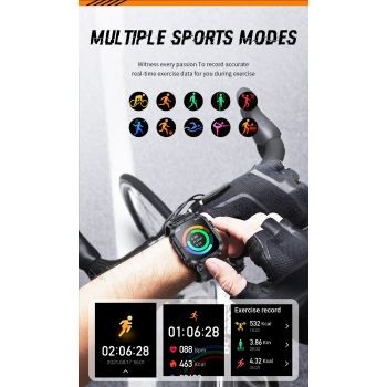 Smartwatch with Flashlight, Compass & Wireless Calling - Health & Fitness Tracker(Silver case with silver steel + black silicone)