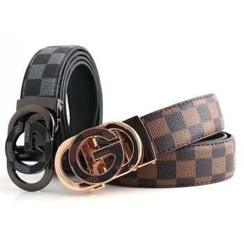 Luxury Designer Style PU Leather Belt,Automatic Buckle(G-patterned black-gray belt + gray buckle)