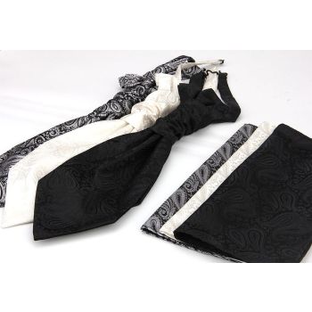 Men's Formal Paisley Ascot Cravat & Pocket Square Set - Adjustable Necktie for Weddings(Dark Gray pattern)