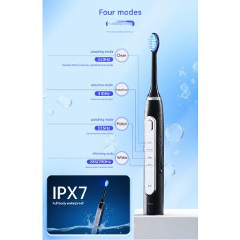 LED Sonic Electric Toothbrush - 2-in-1 Cleaning & Whitening, 4 Modes(black)