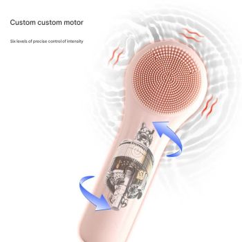 Silicone Facial Cleansing Brush - 6-Speed Vibration, Food-Grade Antibacterial Material with Warming Function(pink)