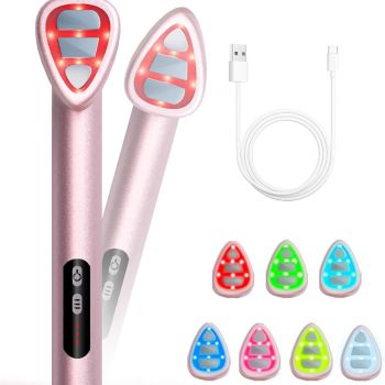 7-in-1 LED Facial Therapy Wand with 180 Rotatable Head & 42C Constant Temperature(black)