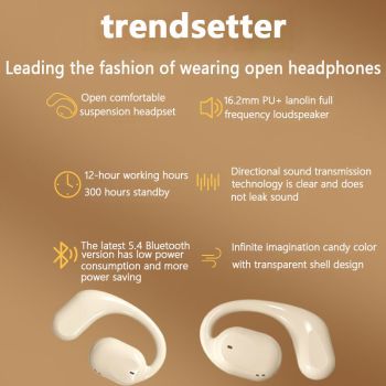 OWS Open-Ear TWS Earbuds with AI Translation - Bluetooth 5.4, 360 ACS Sound, LED Display Case(White)