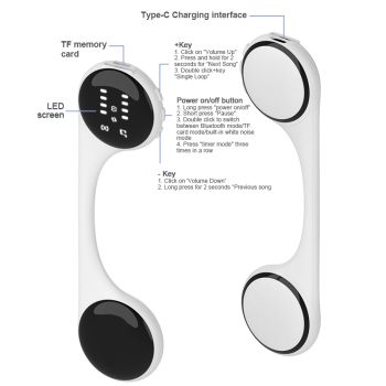 Under-Pillow Bone Conduction Sleep Speaker - Bluetooth 5.4, White Noise, TF Card, LED Display & Timer(blue)