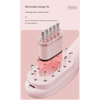 Electric Scalp Massager Comb with Red & Blue Light Therapy - 5 Vibration Modes & Liquid Dispenser(pink)