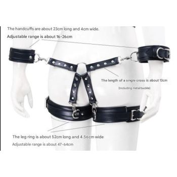 Adjustable PU Leather X-Harness Restraint Set with Cuffs - Playful Bondage Accessory(Red)