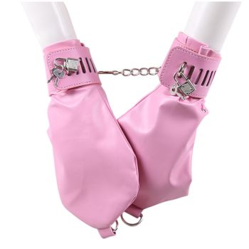 PU Leather Padded Bondage Mitts with Locking Straps & Connecting Chain - Playful Adult Set(red)