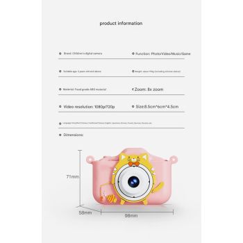 Digital Camera with Cute Cat Silicone Case - Dual Lens, 96MP, HD Screen & Music Playback(pink)