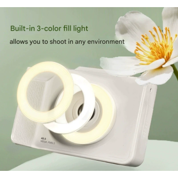 48MP Student Digital Camera with 180 Flip Screen & 3-Setting Fill Light(White)