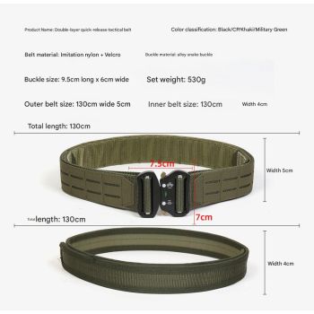 Dual Layer Quick Release Tactical Belt - Attachment System, Alloy Cobra Buckle, Adjustable Nylon(Khaki)