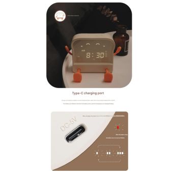 Adorable Toast-Shaped Digital Alarm Clock with Night Light & Phone Stand - Multifunctional Kids Clock(milky)