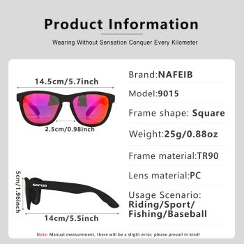 NAFEIB Polarized Sports Sunglasses - Lightweight TR90 Frame, UV400 Protection for Riding & Outdoor Activities(Black)