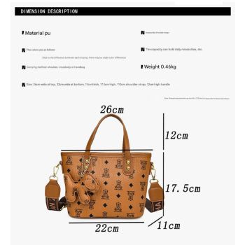 Chic Print Tote Bag with Bear Charm - Versatile Handbag & Crossbody(black)