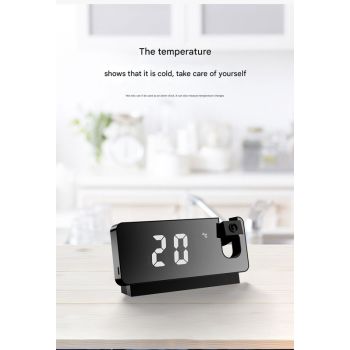 LED Digital Projection Alarm Clock - Temperature, Date, Snooze & 180 Adjustable Projector(White shell color screen)