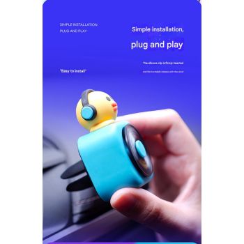 Car Air Freshener - CD Player Design with Spinning Record & Cute Character Topper(Yellow chick)