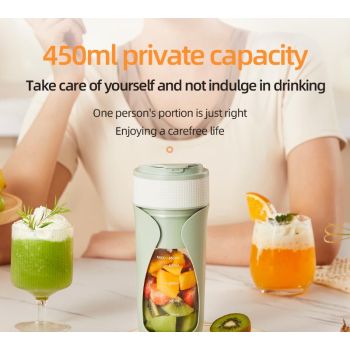 Portable Wireless Juicing Cup - 450ml, 6-Blade Ice Crusher, USB-C Fast Charging Smoothie Blender(green)