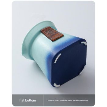 Artisan Ceramic Tea Pot with Built-in Strainer - 280ml, Gradient Finish & Wooden Accents(Blue+green)